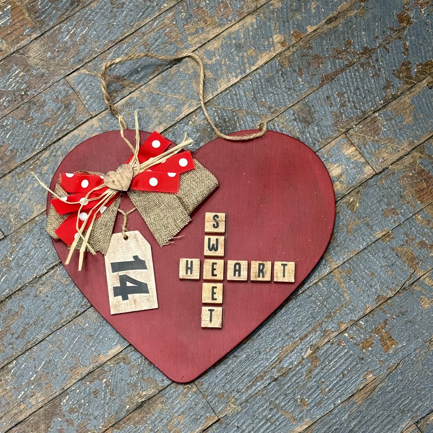Burlap Heart Scrabble Sweetheart Holiday Wreath Door Hanger