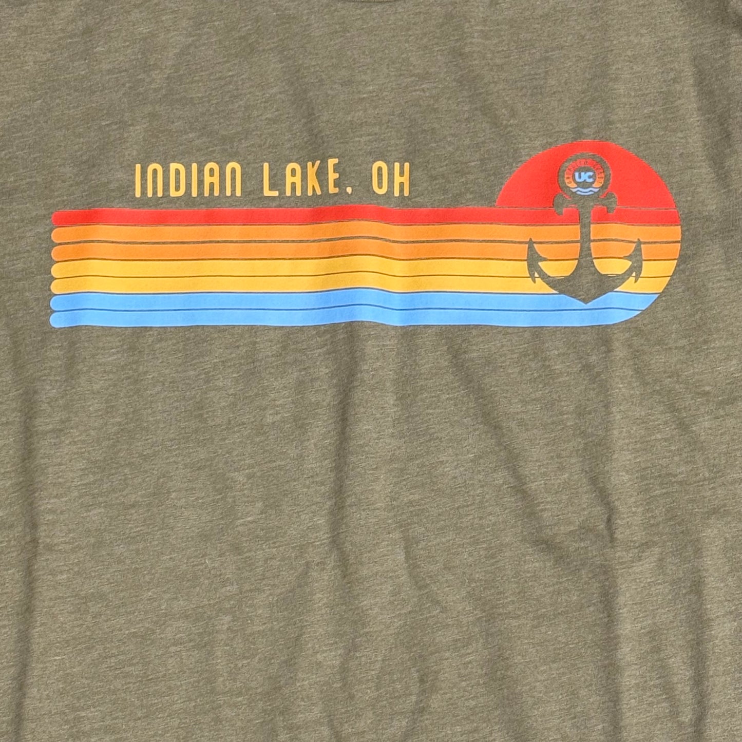 Sunset Anchor Indian Lake OH Sage Green Graphic Designer Short Sleeve T-Shirt