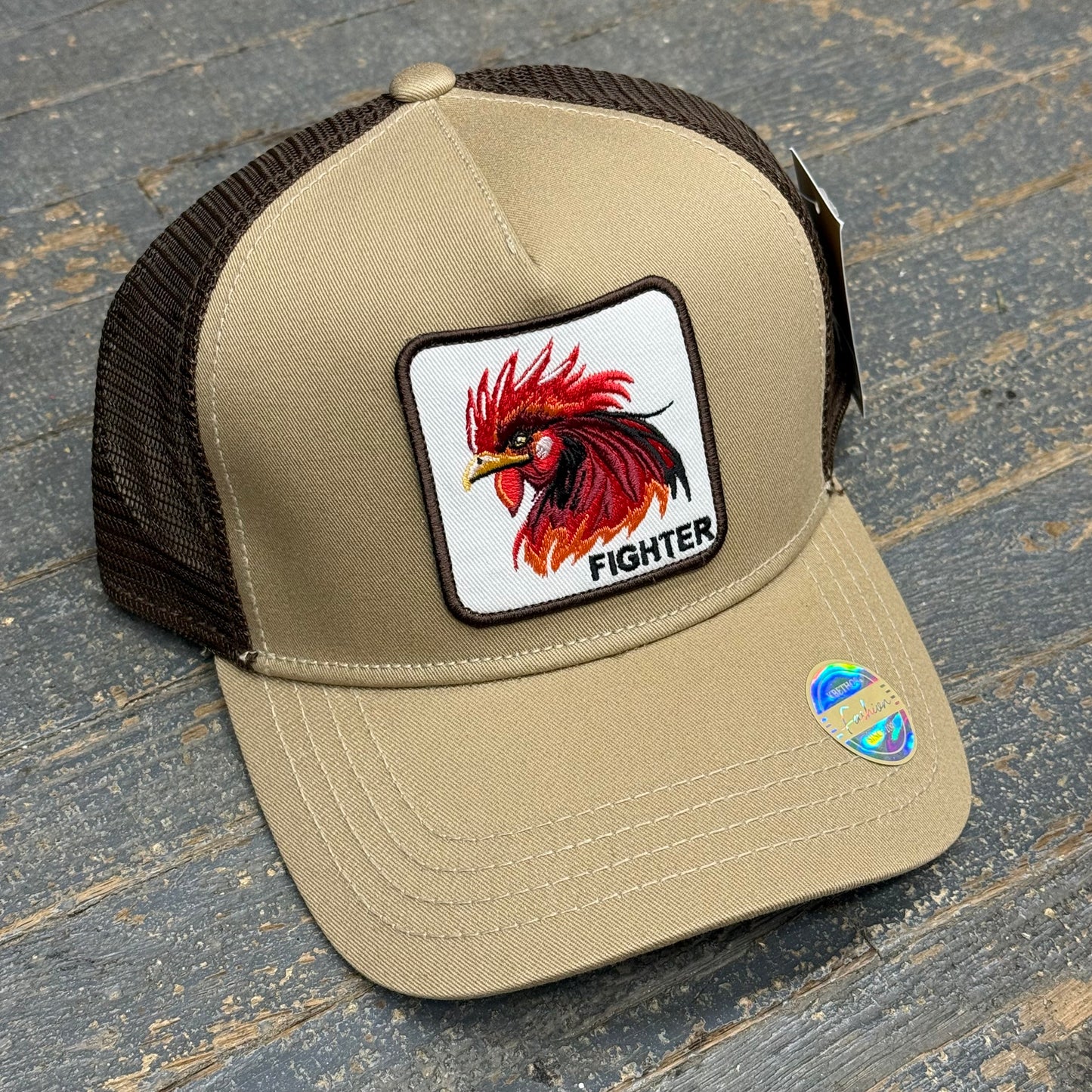 Cock Fighter Patch Tan Brown Trucker Ball Cap