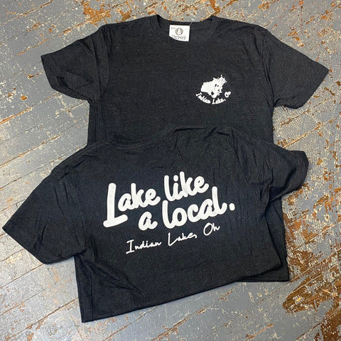 Lake Like a Local Indian Lake Map Black Graphic Designer Short Sleeve T-Shirt