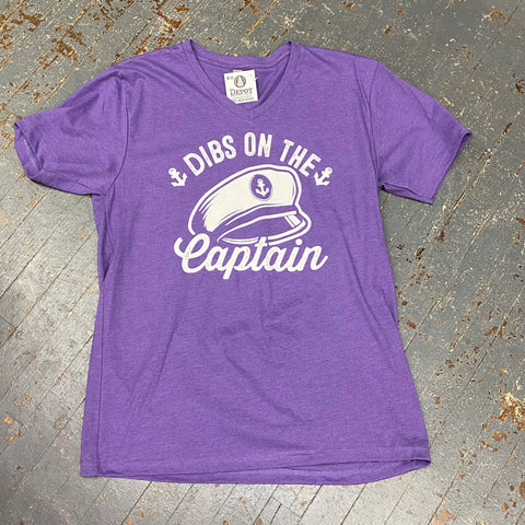 Dibs on the Captain Purple Rush Graphic Designer Short Sleeve V-Neck T-Shirt