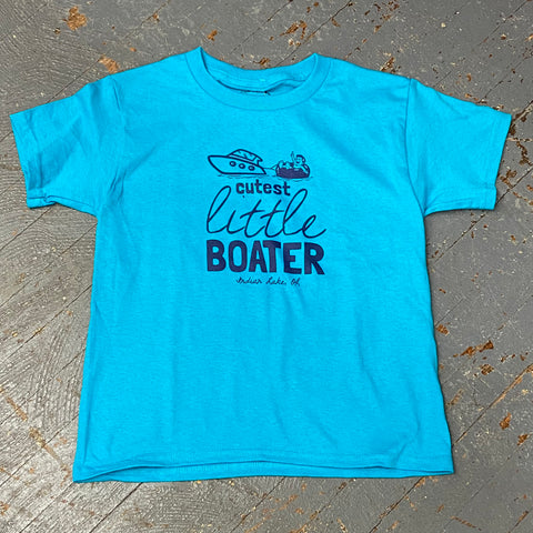 Cutest Little Boater Indian Lake Oh Graphic Designer Short Sleeve Child Youth T-Shirt Aqua Teal Blue