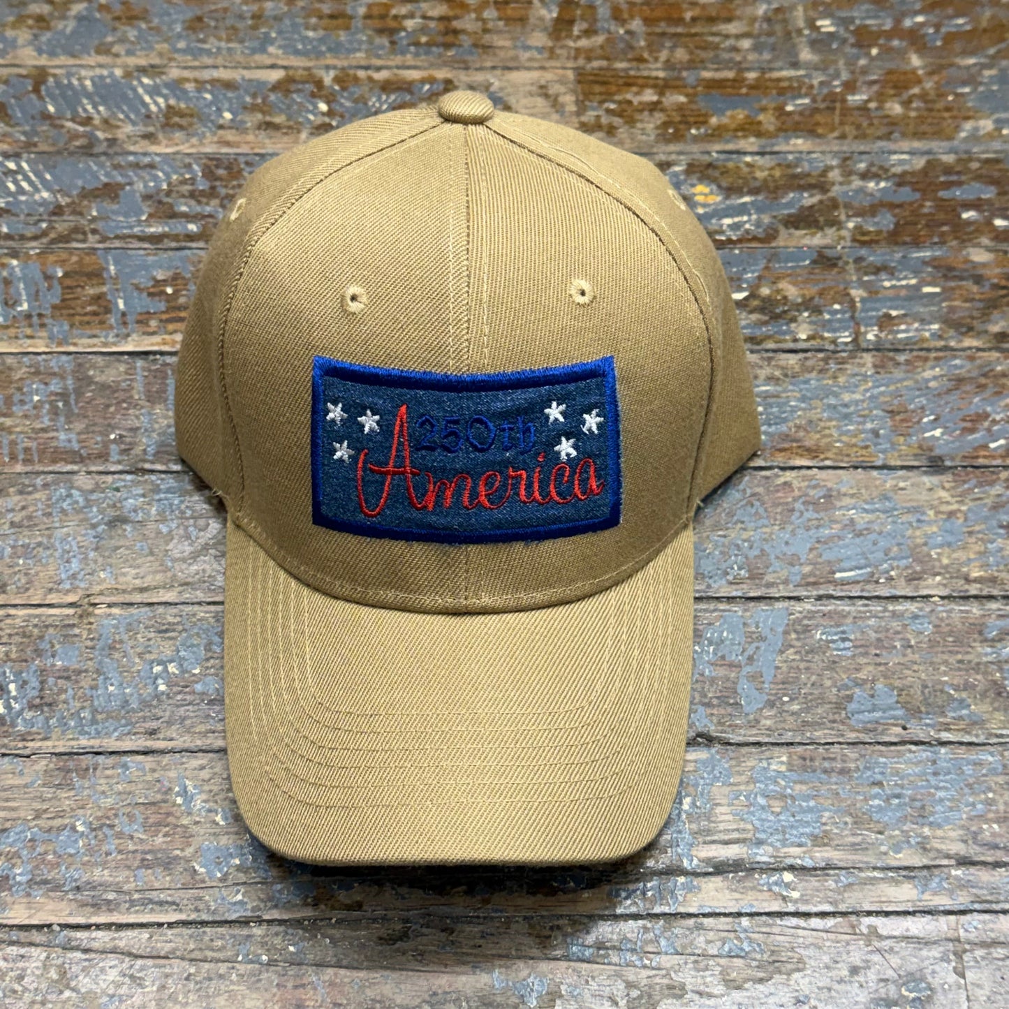250th America Embroidered Patch Dad Ball Cap Khaki Tan