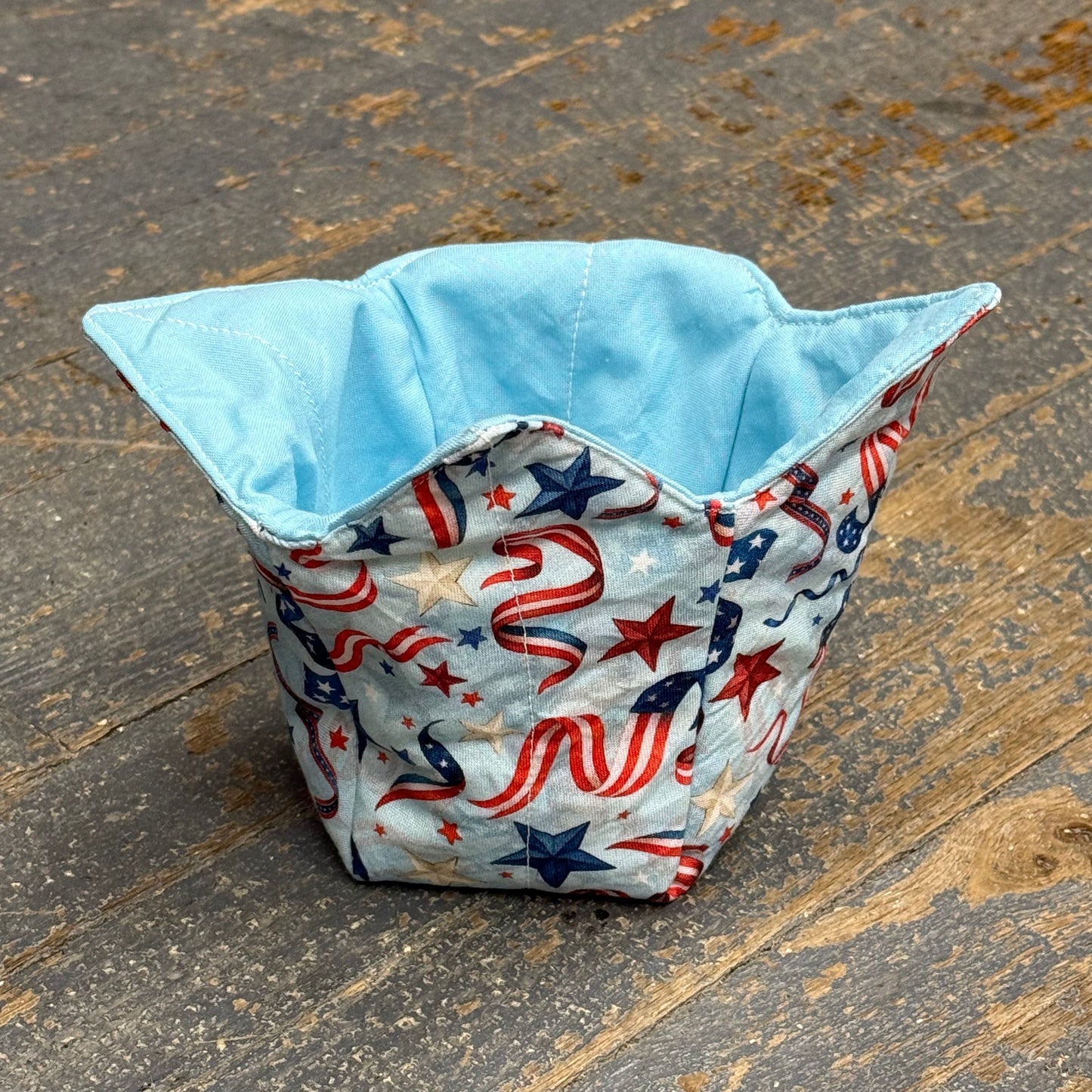 Handmade Fabric Cloth Ice Cream Bowl Coozie Cold Pad Holder Patriotic Red White Blue