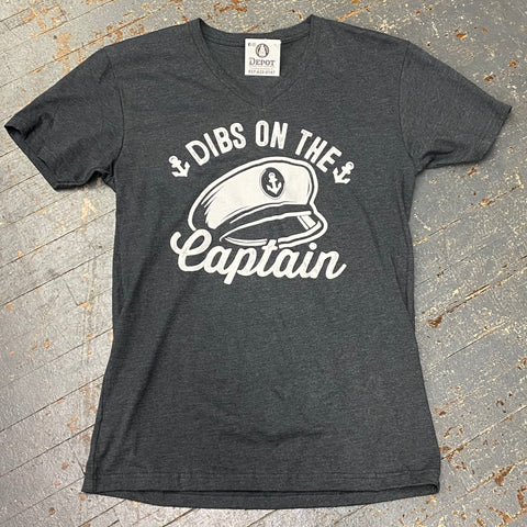 Dibs on the Captain Charcoal Grey Graphic Designer Short Sleeve V-Neck T-Shirt