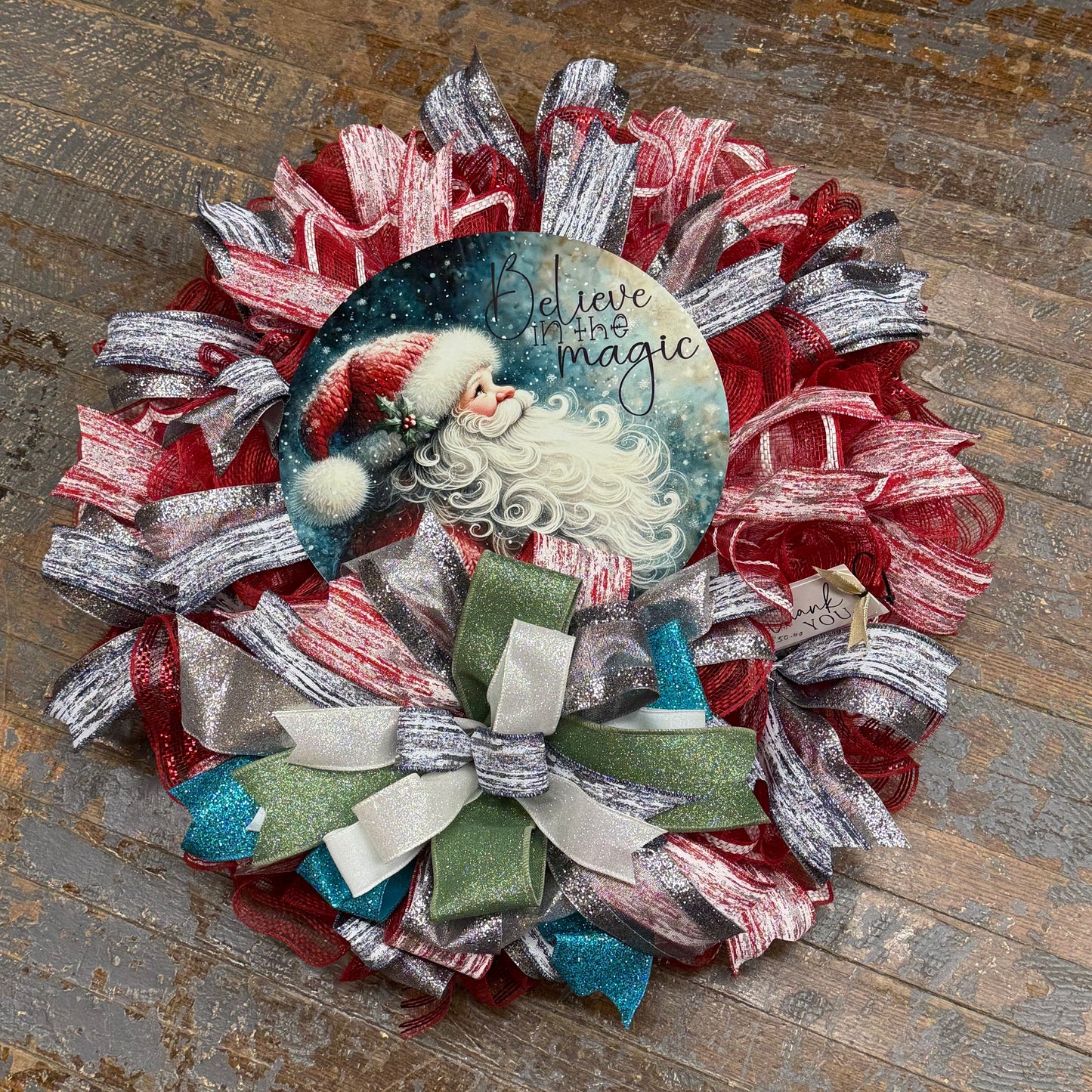 Believe Magic Santa Christmas Seasonal Holiday Wreath Door Hanger