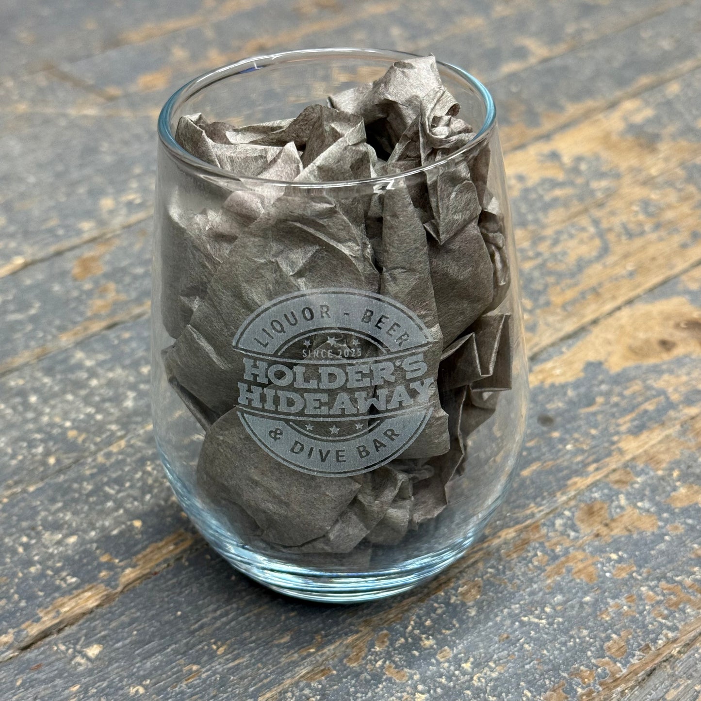 Laser Engraved Stemless Wine Glass Holders Hideaway