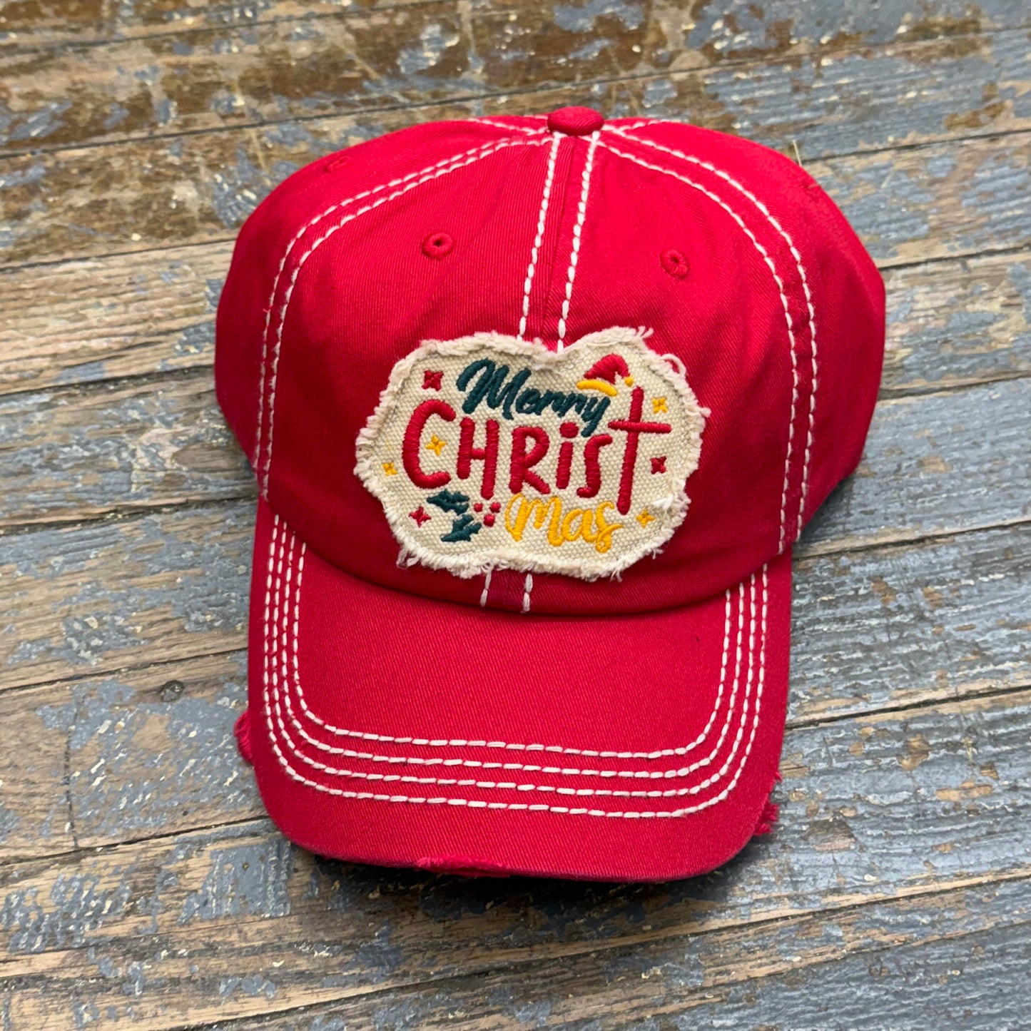 Merry Christmas Patch Rugged Red Embroidered Ball Cap