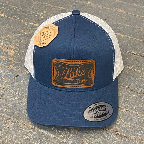 It's Lake Time Leather Patch Trucker Ball Cap Navy White