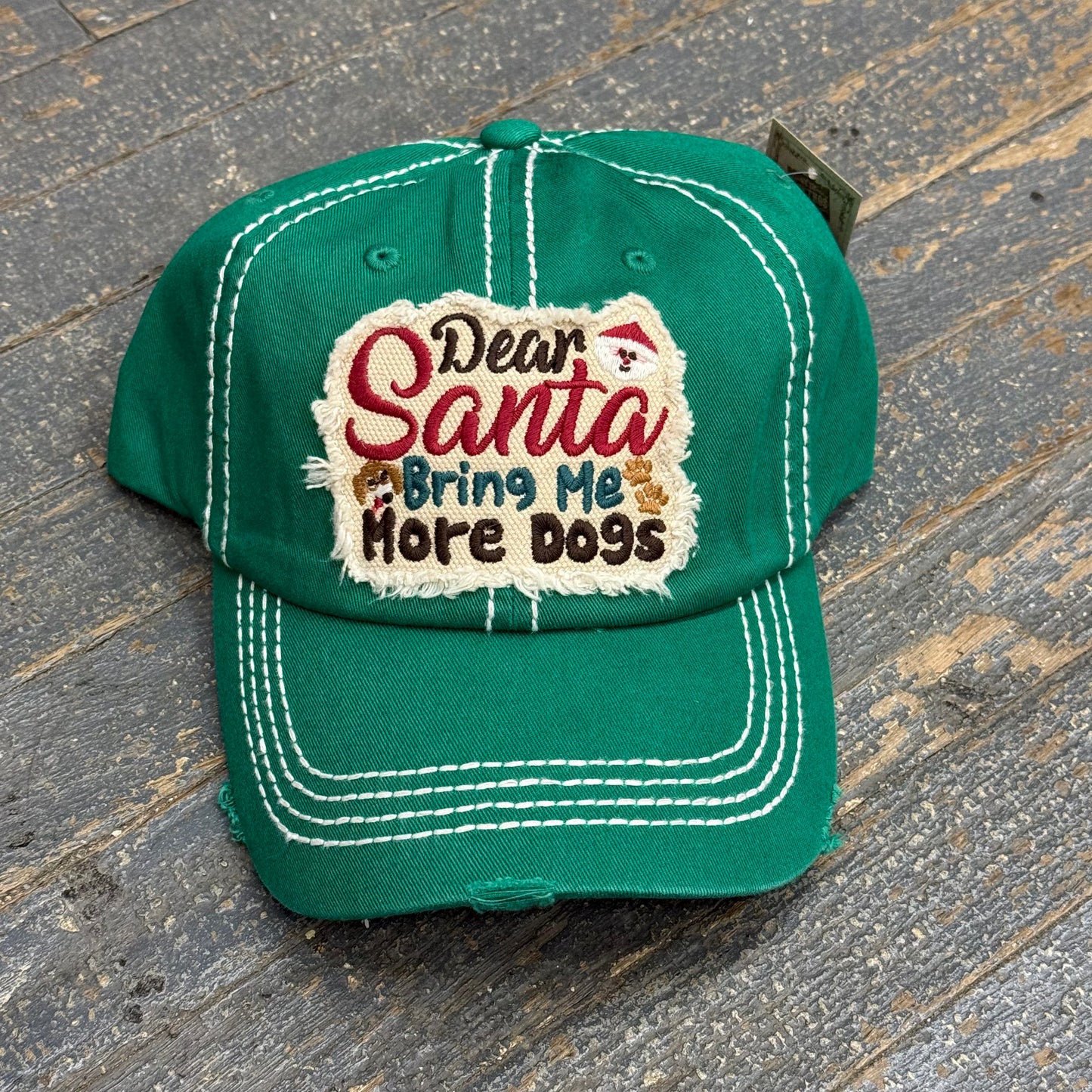 Santa More Dogs Patch Rugged Green Embroidered Ball Cap