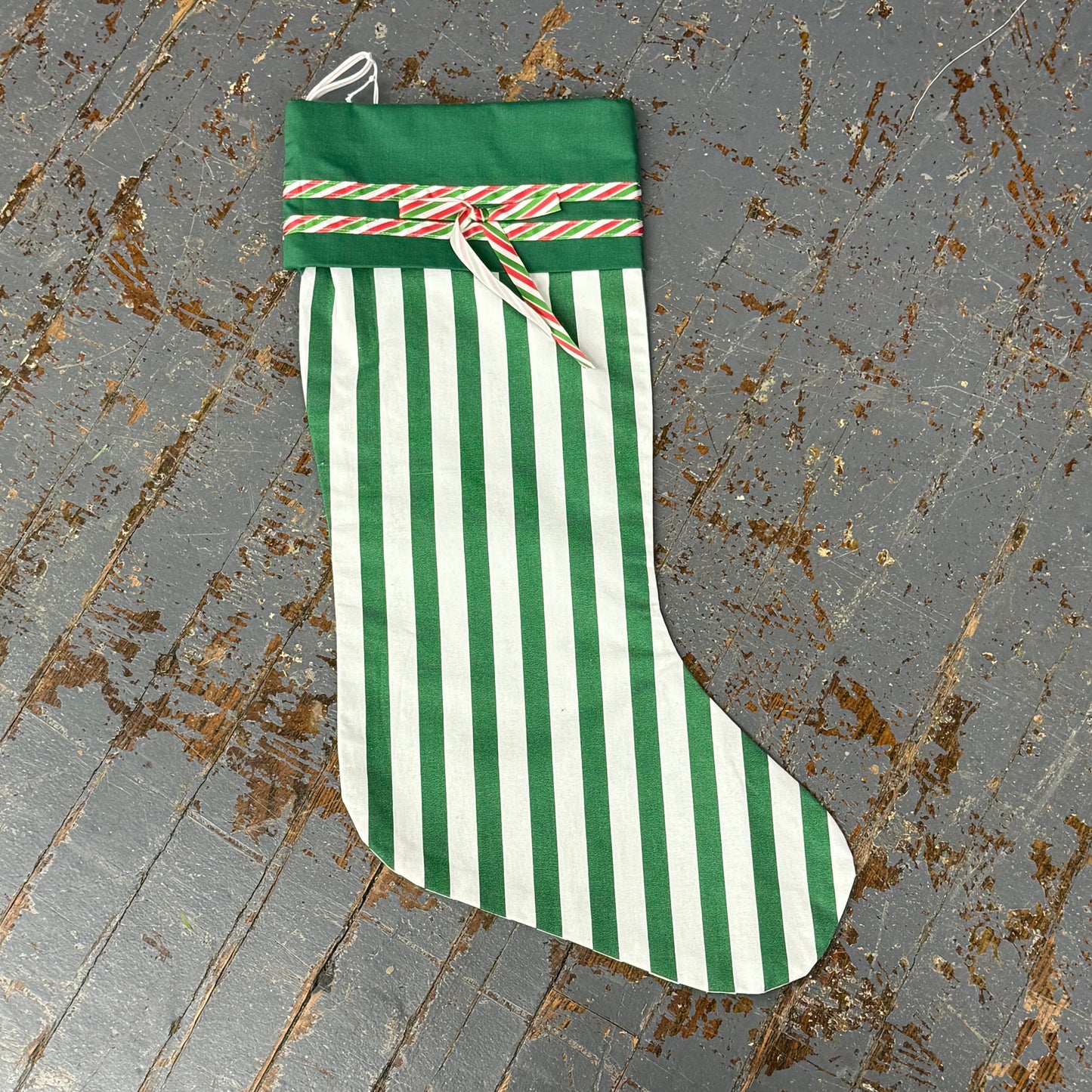 Handcrafted Holiday Stocking Green Stripe