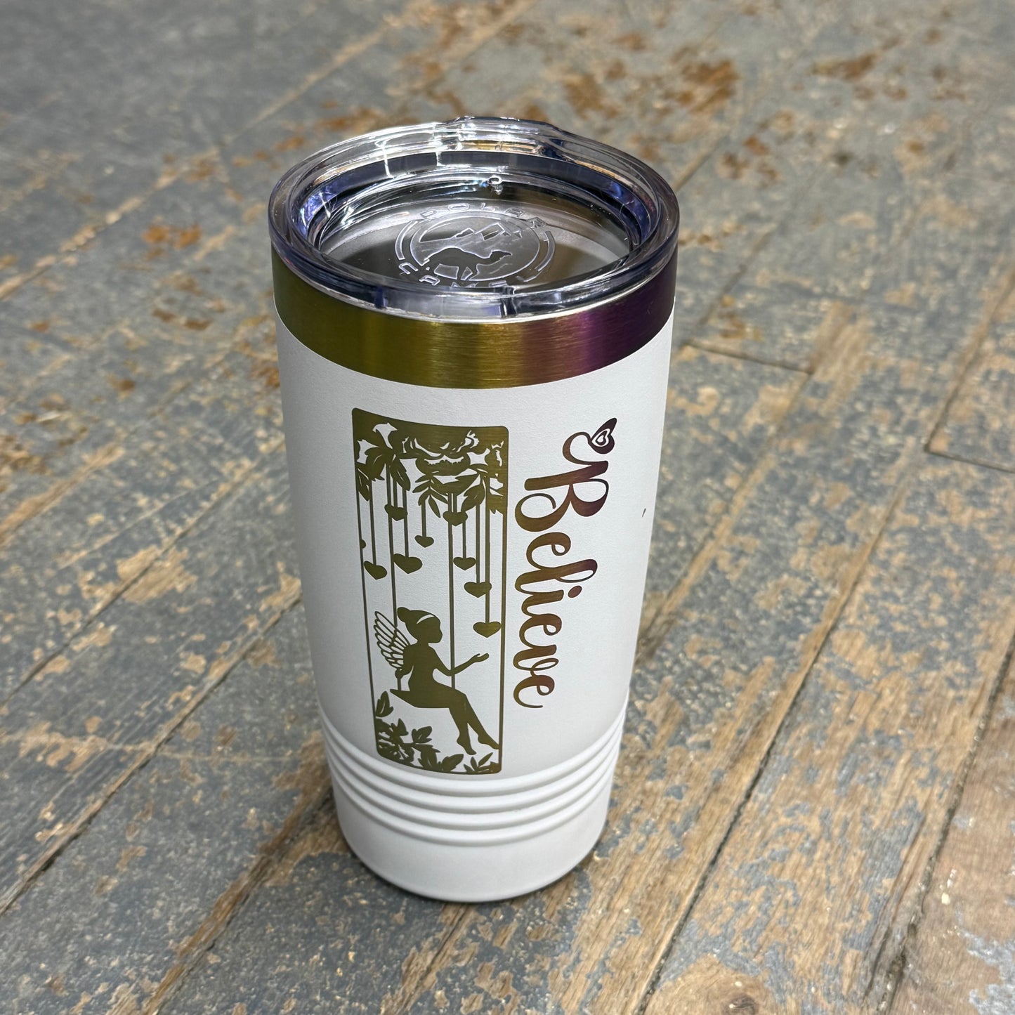 Believe Fairy Laser Engraved Rainbow Stainless Steel 20oz Wine Beverage Drink Travel Tumbler White