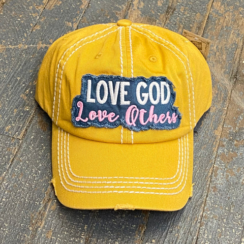 Love God Love Others Rugged Mustard Yellow Embroidered Ball Cap