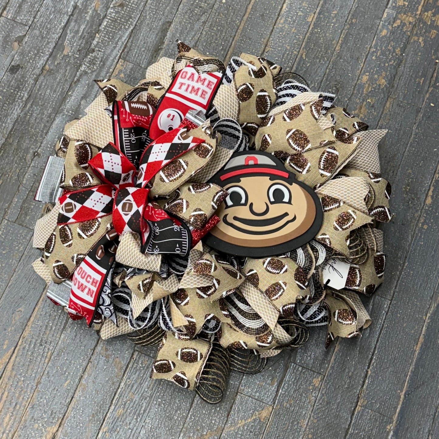 Ohio State Football OSU Brutus Buckeye Seasonal Holiday Wreath Door Hanger