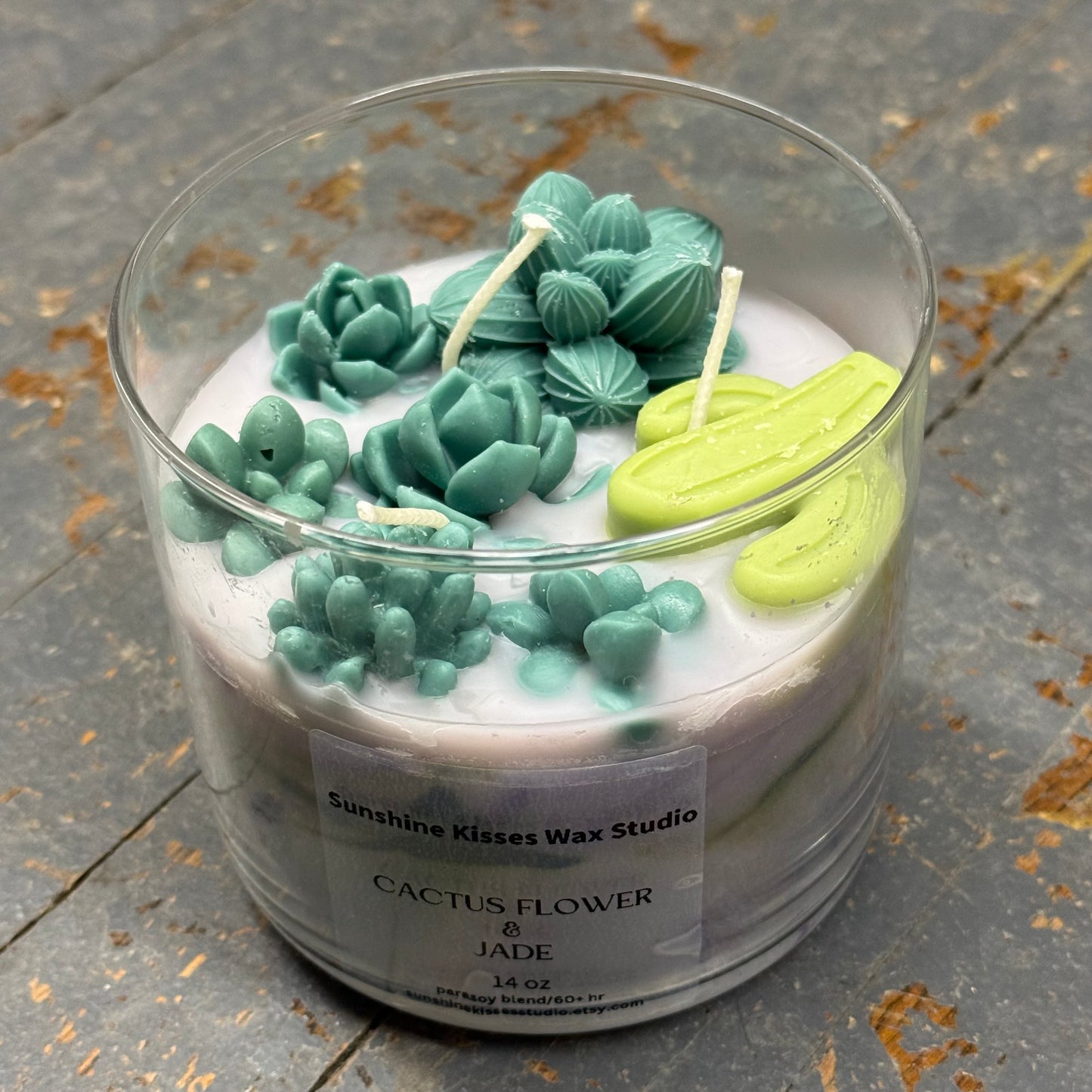 Cactus Flower Jade Sunshine Kisses Melt Bar Three (3) Wick Candle