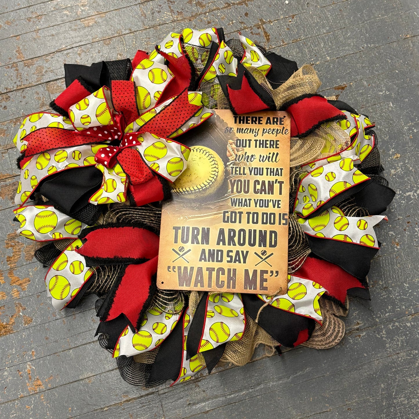 Softball Watch Me Seasonal Holiday Wreath Door Hanger