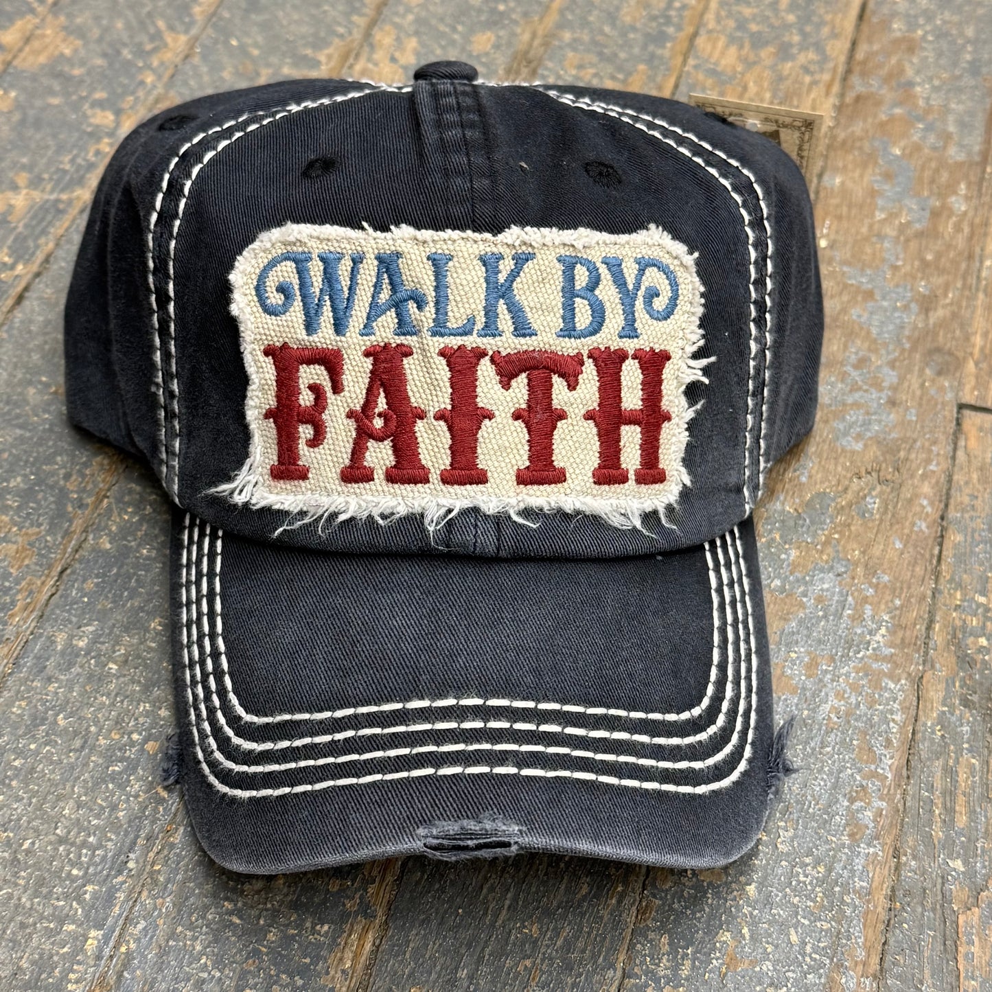 Walk By Faith Rugged Black Embroidered Ball Cap