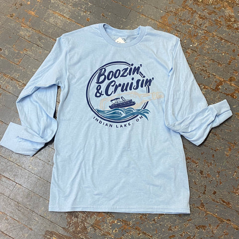 Boozin' Cruisin' Indian Lake OH Light Blue Graphic Designer Long Sleeve T-Shirt