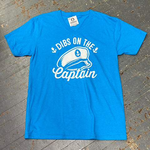 Dibs on the Captain Turquoise Blue Graphic Designer Short Sleeve V-Neck T-Shirt
