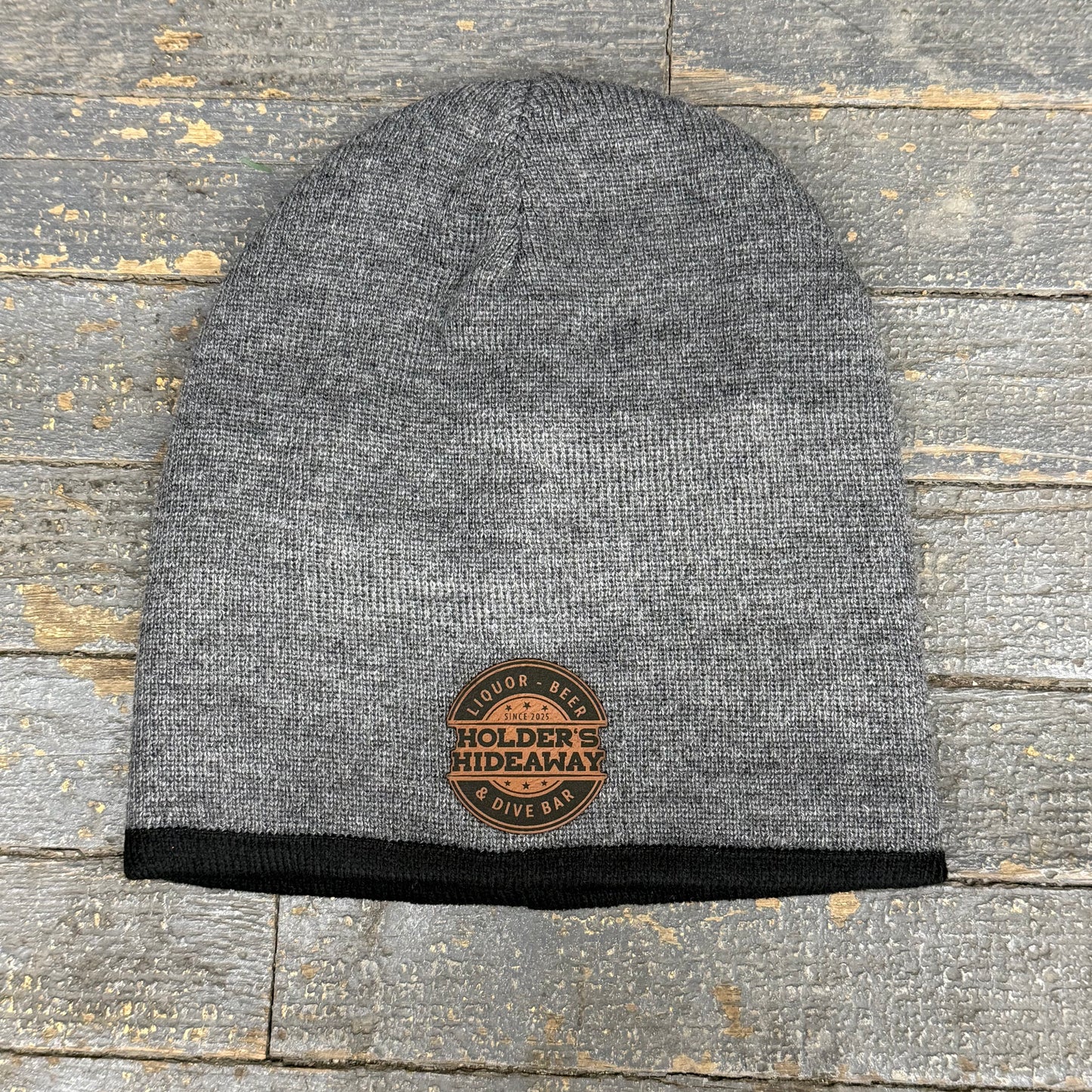 Holders Hideaway Leather Patch Beanie Ball Cap Grey