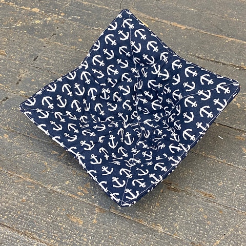 Handmade Fabric Cloth Microwave Bowl Coozie Hot Cold Pad Holder Nautical Anchor