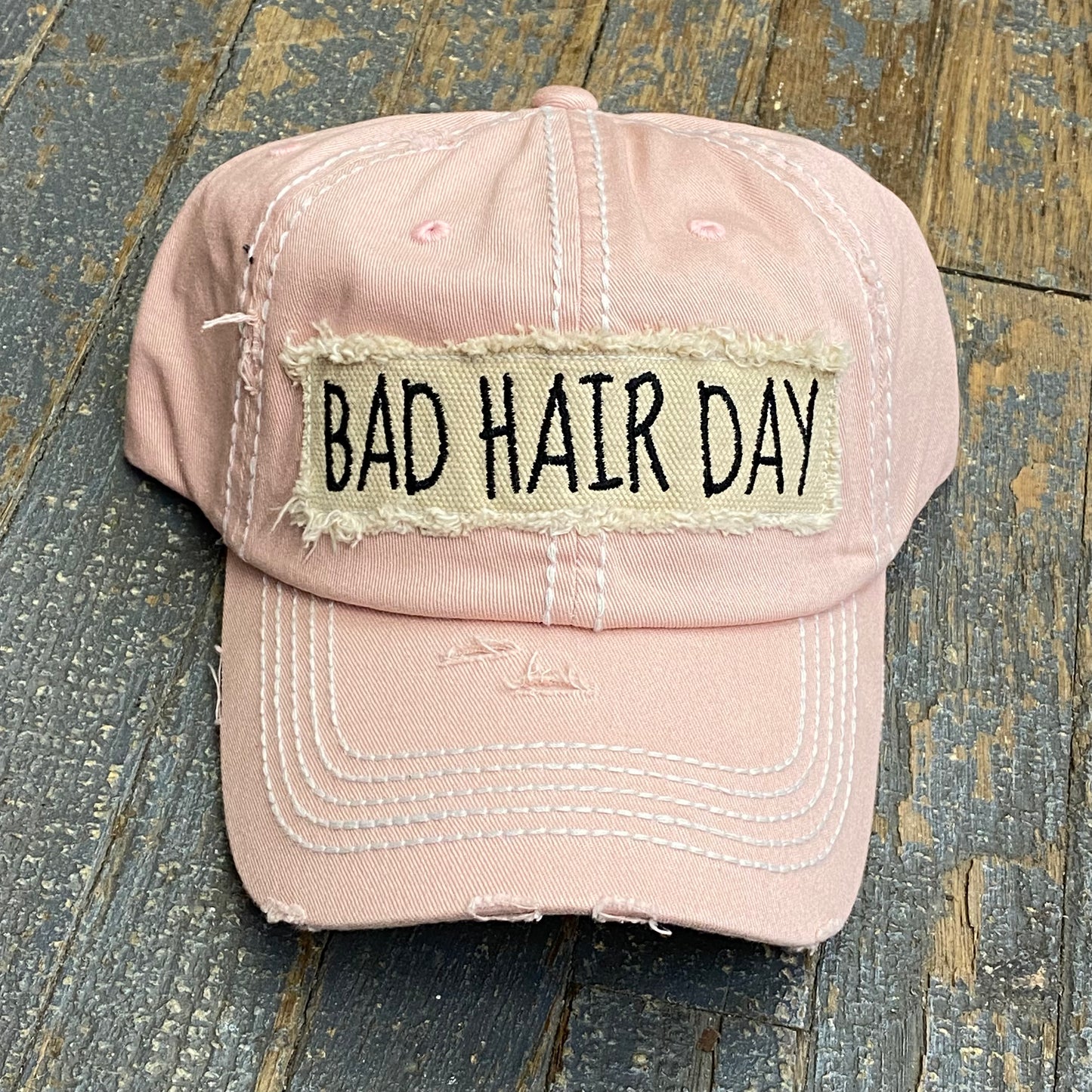 Bad Hair Day Patch Rugged Pink Rose Embroidered Ball Cap