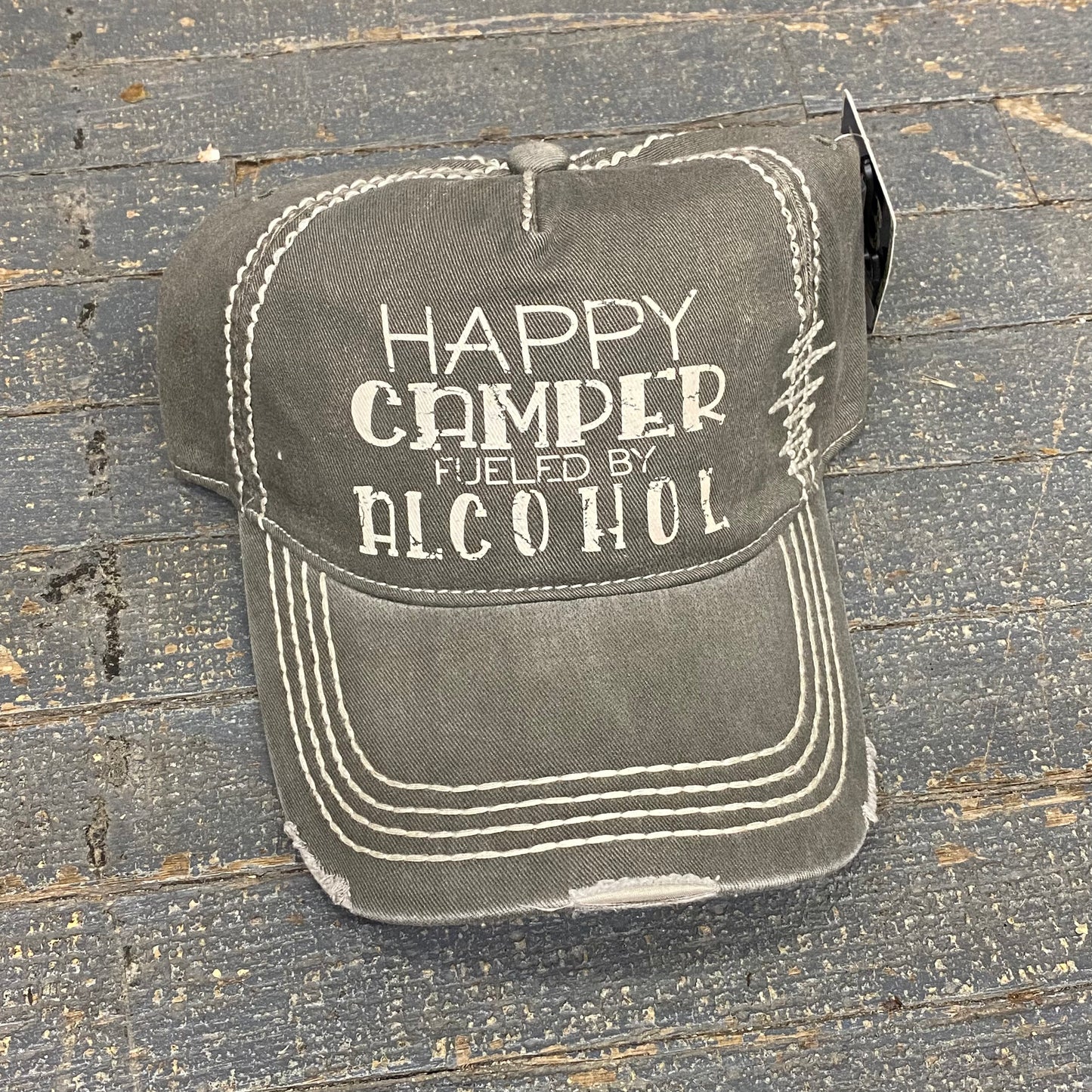 Happy Camper Fueled Alcohol Rugged Grey Ball Cap