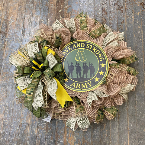 Army Brave Strong Holiday Wreath Door Hanger