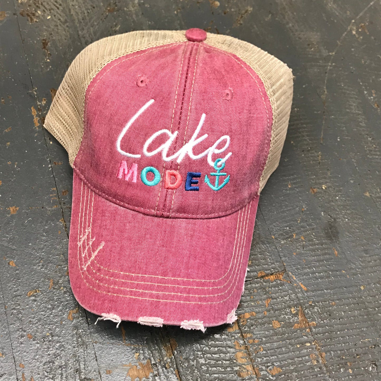 Lake Mode Hat Burgundy Embroidered Ball Cap