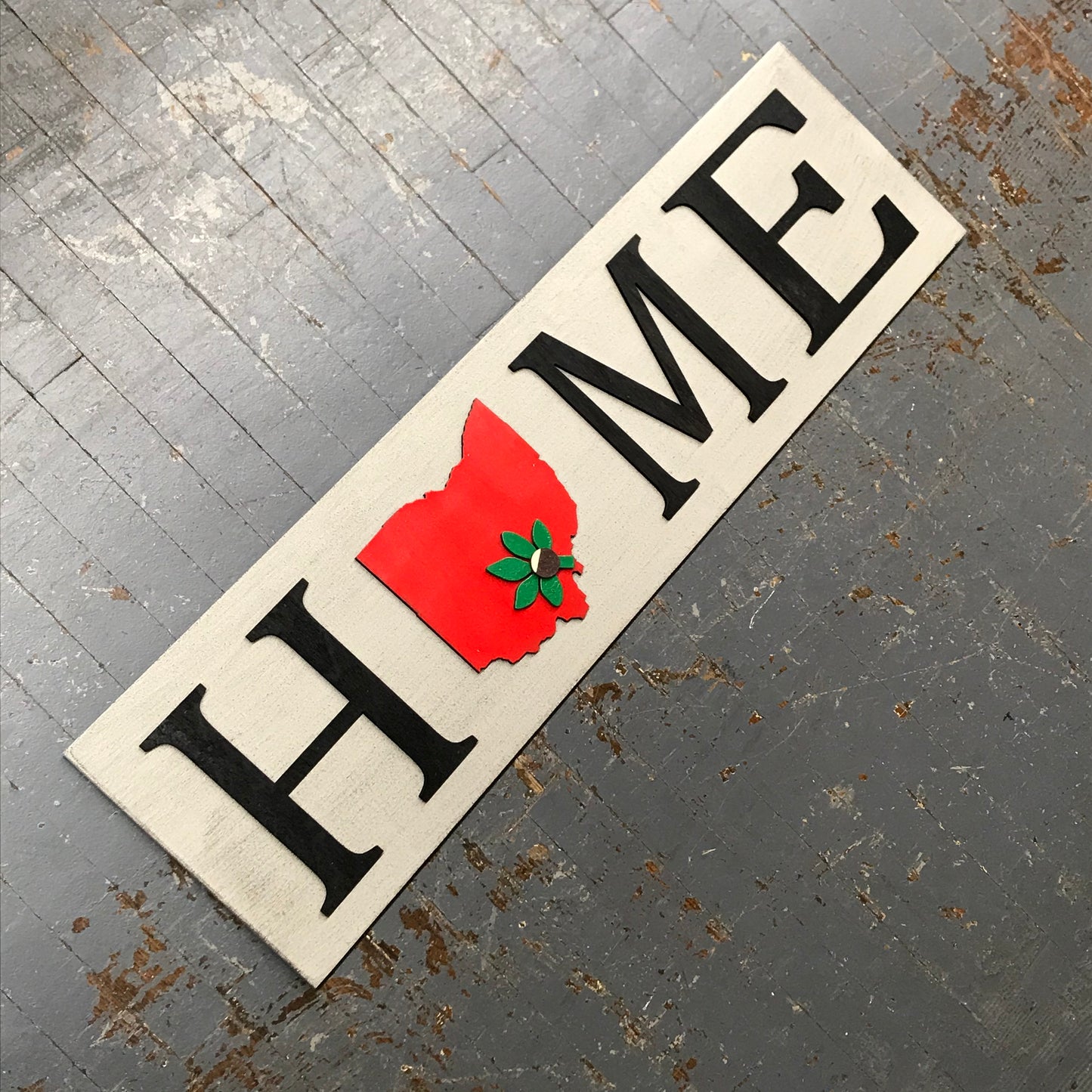 Ohio Buckeye State Dimensional Wooden Sign Farmhouse Rustic HOME Horizontal