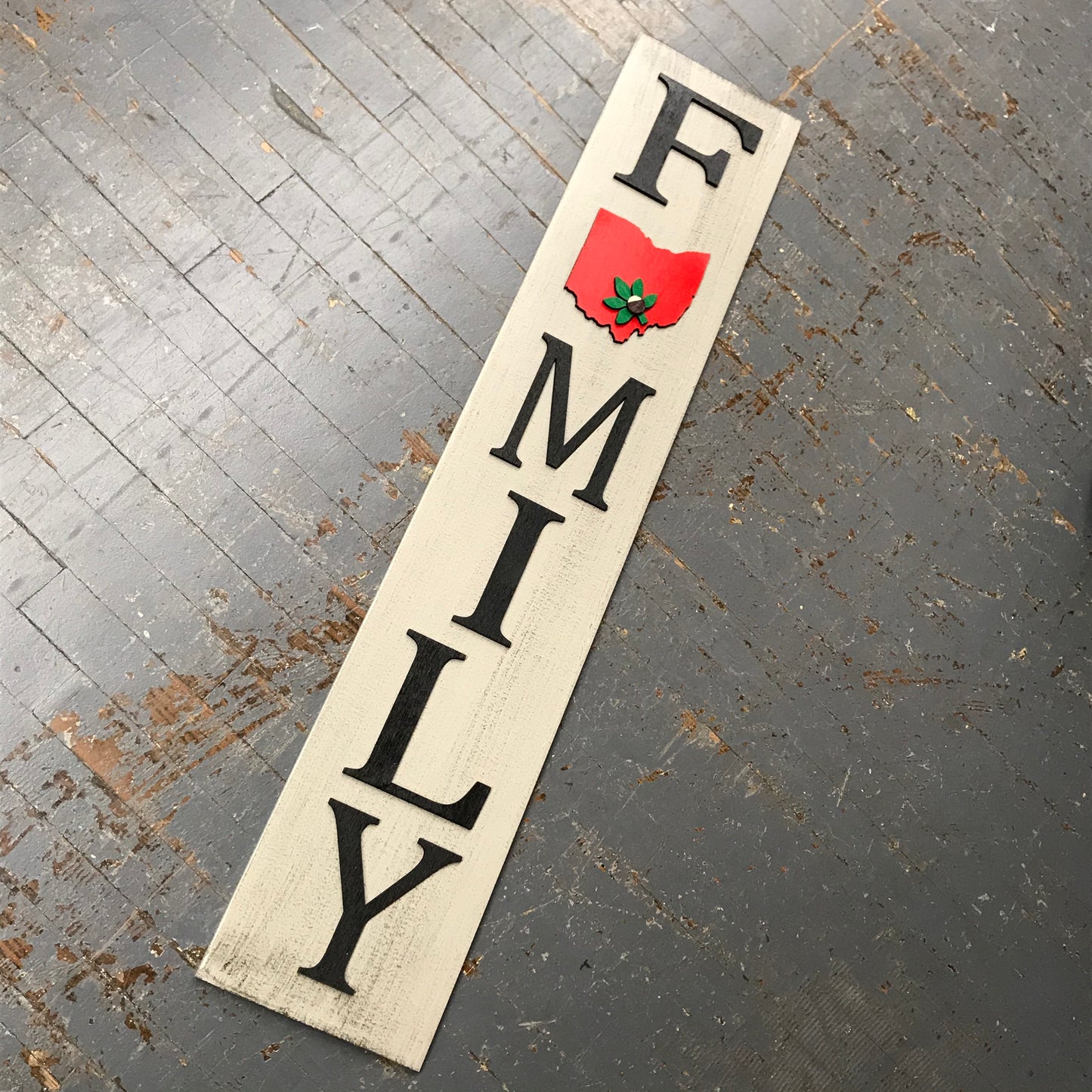 Ohio Buckeye State Dimensional Wooden Sign Farmhouse Rustic FAMILY Vertical