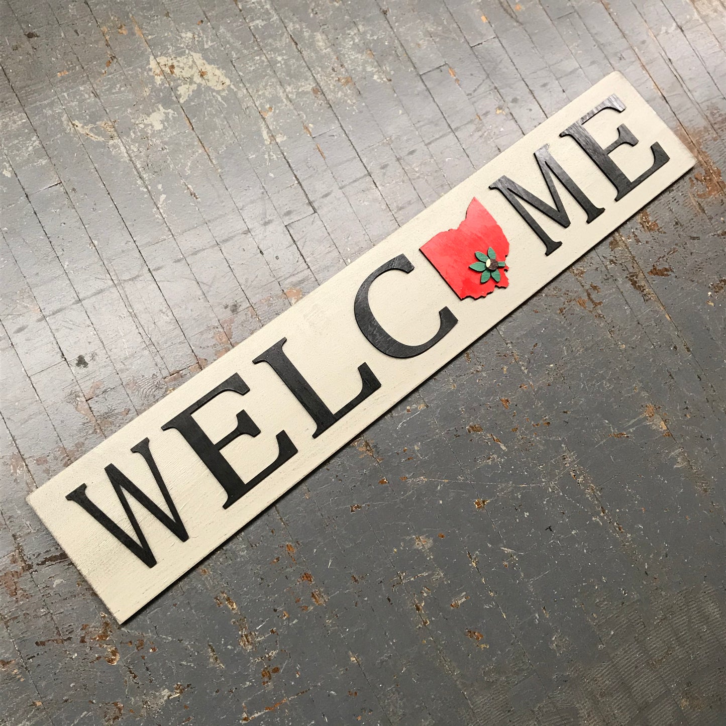 Ohio Buckeye State Dimensional Wooden Sign Farmhouse Rustic WELCOME Horizontal
