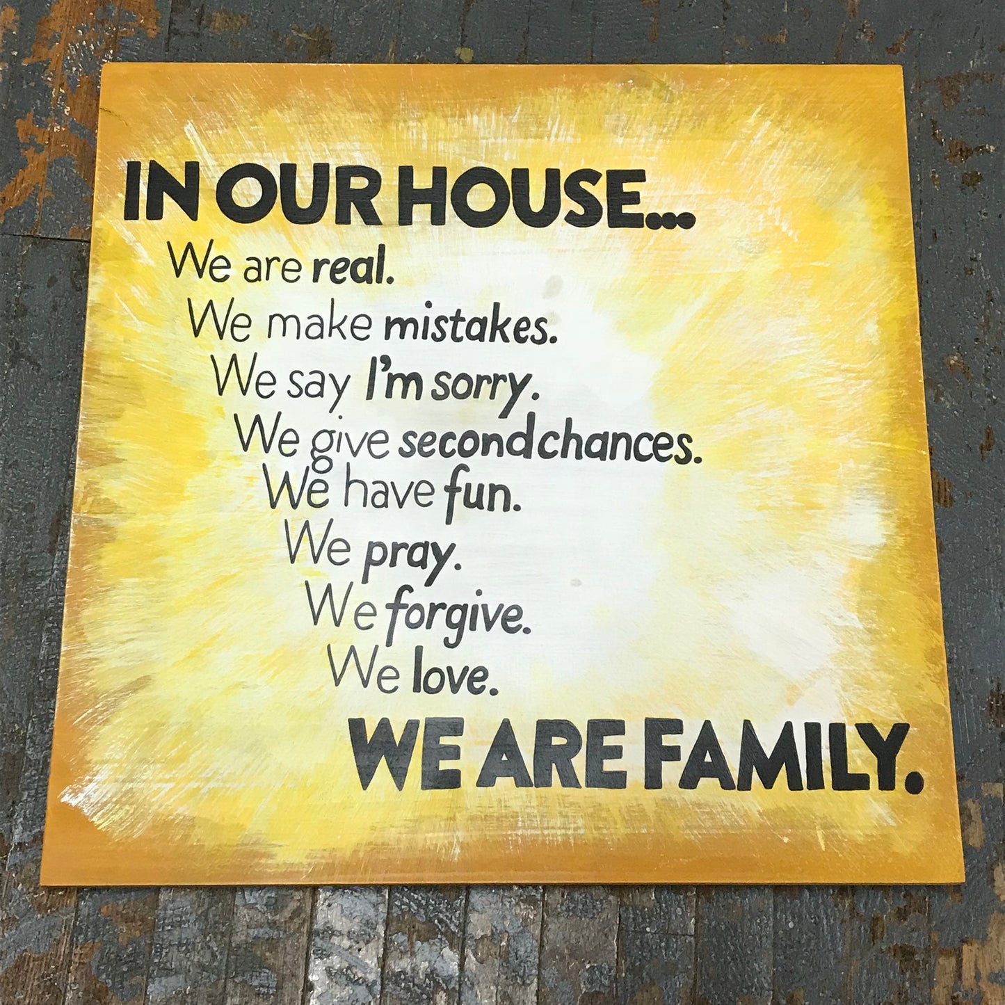 Hand Painted Wooden Sign In Our House We Are Family