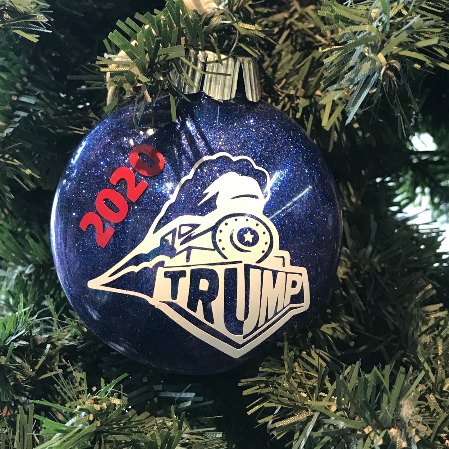 Holiday Christmas Tree Ornament Trump Train 2020 Blue