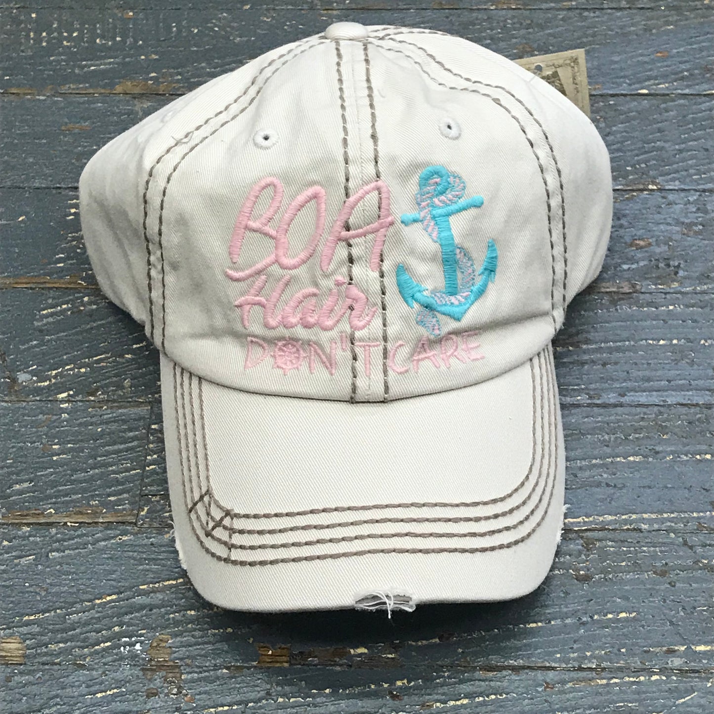 Boat Hair Don't Care Hat Khaki Embroidered Ball Cap