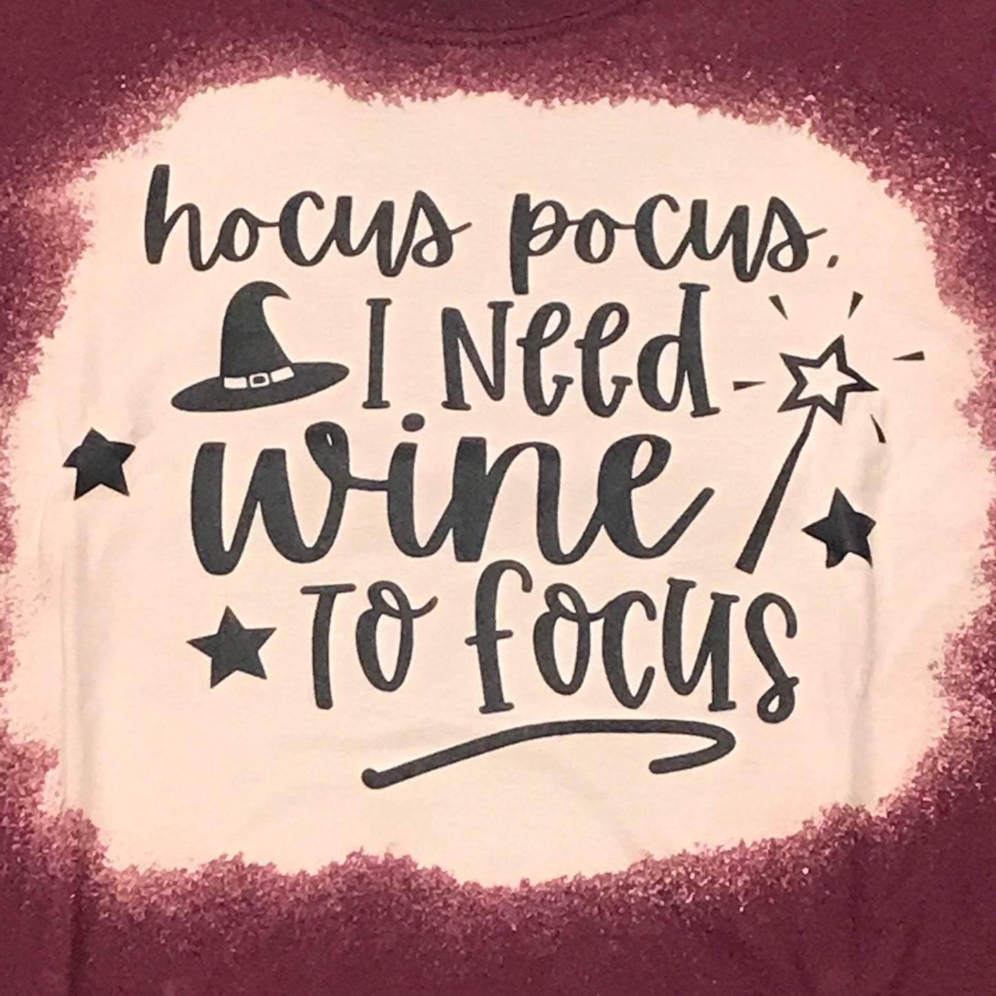 Hocus Pocus Wine to Focus Bleached Graphic Designer Short Sleeve T-Shirt