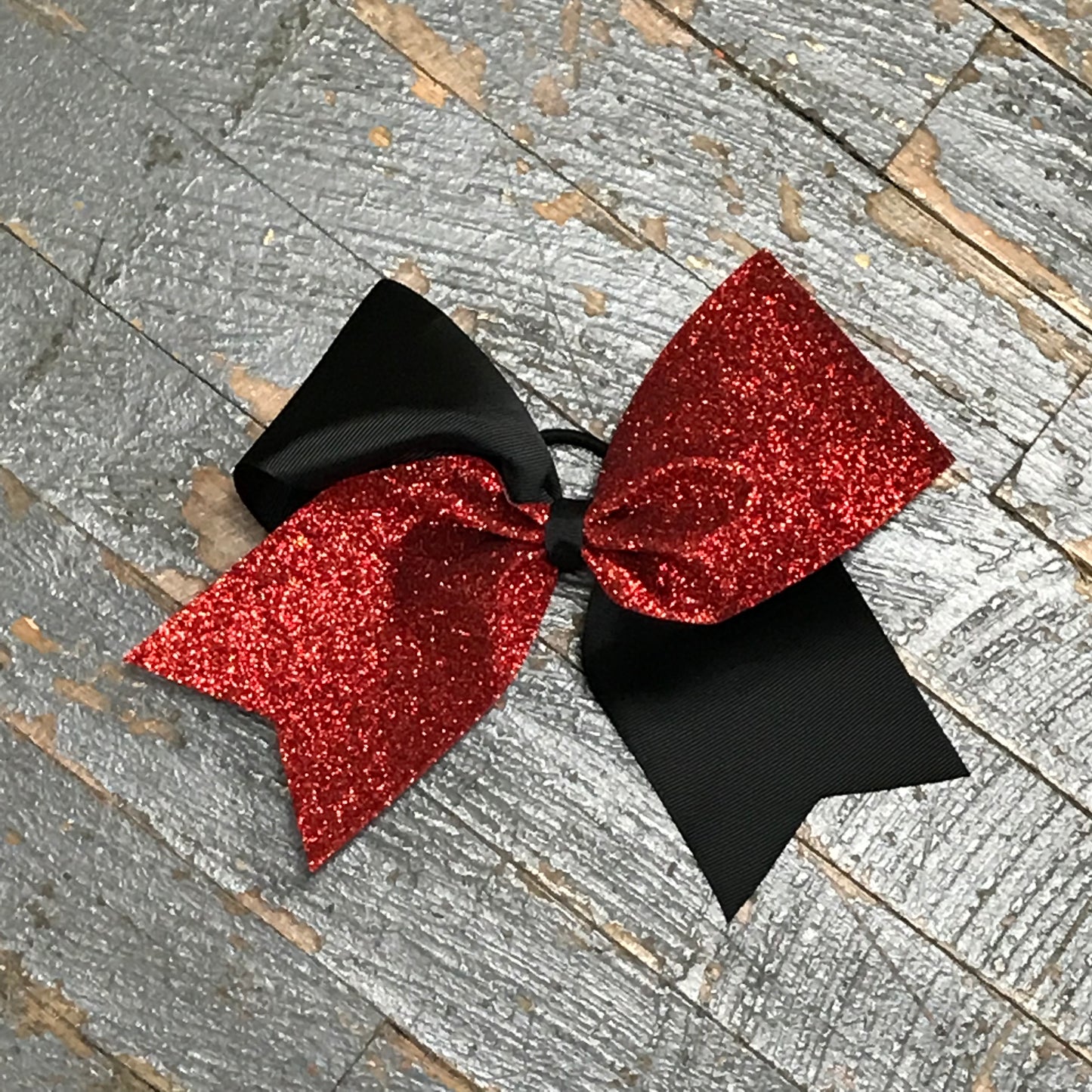 Hair Clip Ribbon Headband Cheer Team Spirit Big JoJo Bow Fine Glitter Red Black
