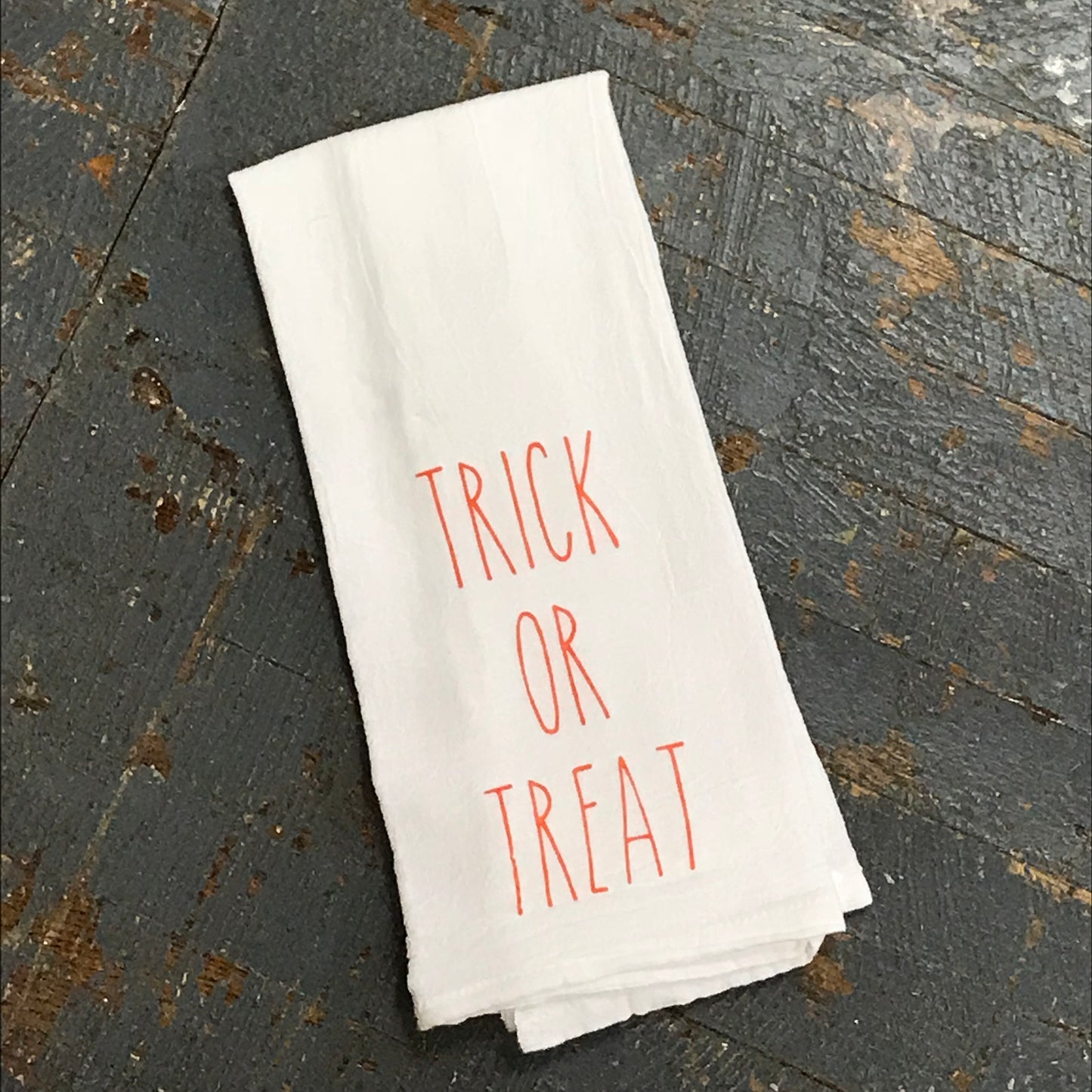 Trick or Treat Halloween White Linen Tea Towel