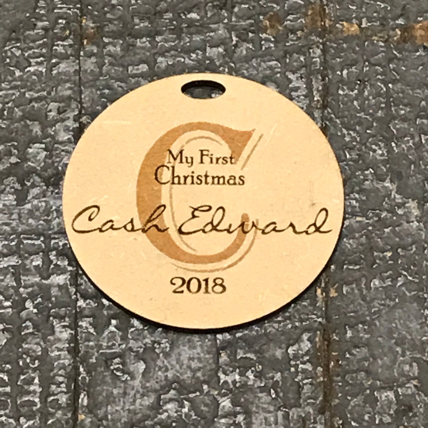 Personalized Wood Engraved Holiday Christmas Tree Ornament Baby's First Christmas
