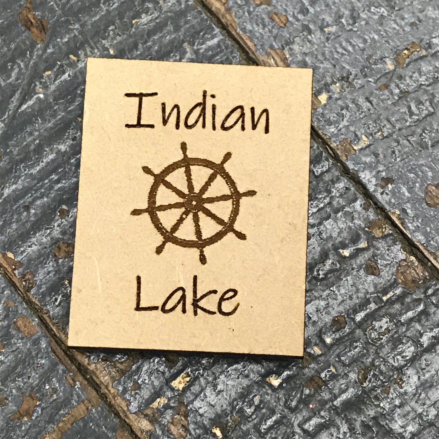 Indian Lake Nautical Wheel Rectangle Wood Engraved Fridge Freezer Refrigerator Magnet