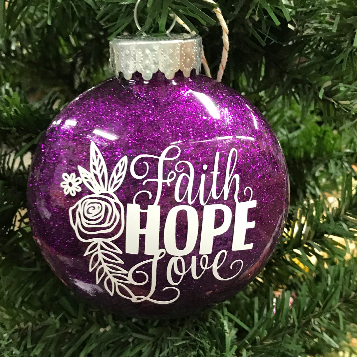 Holiday Christmas Tree Ornament Faith Hope Love Flower