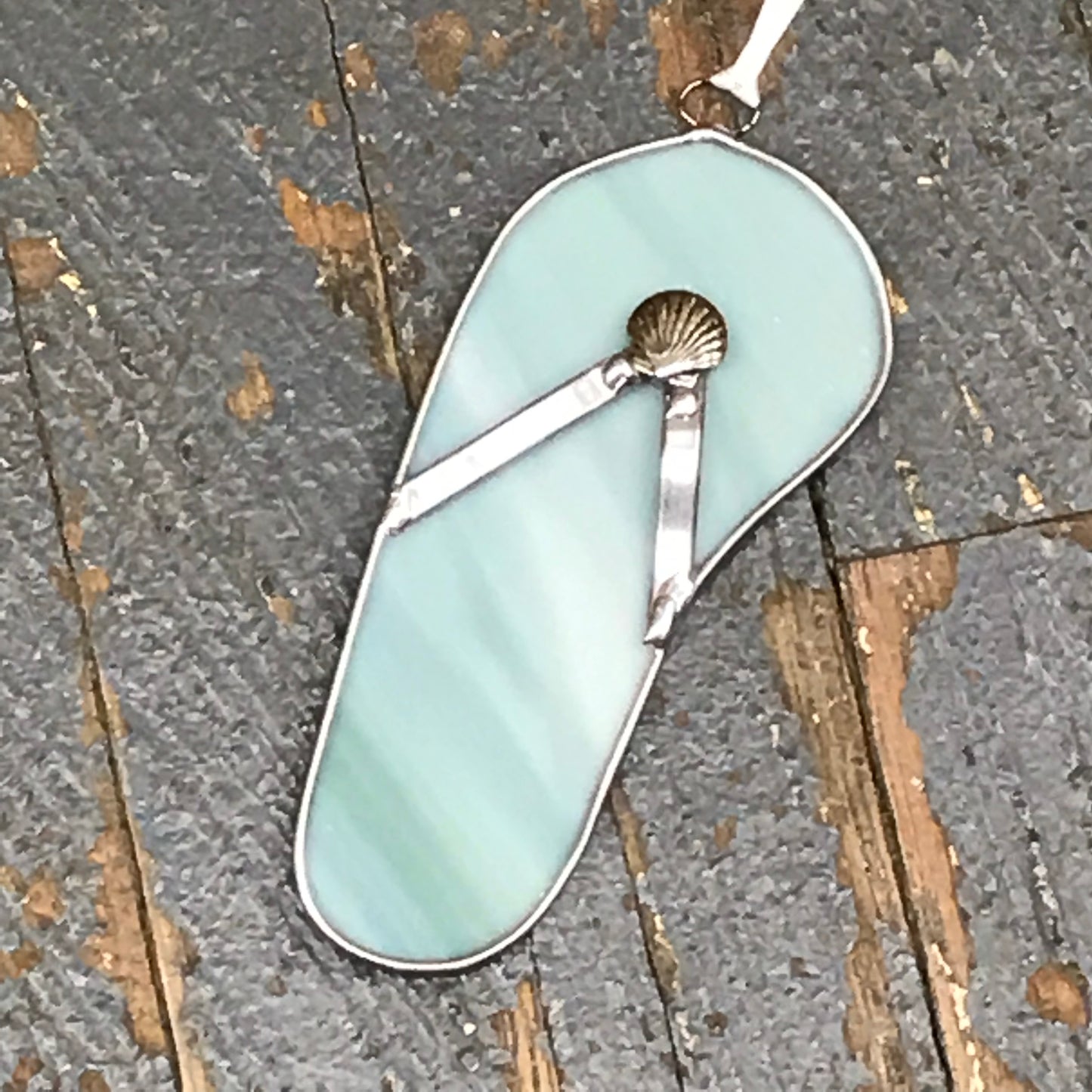 Stained Glass Sun Catcher Ornament Aqua Blue Flip Flop Sandal