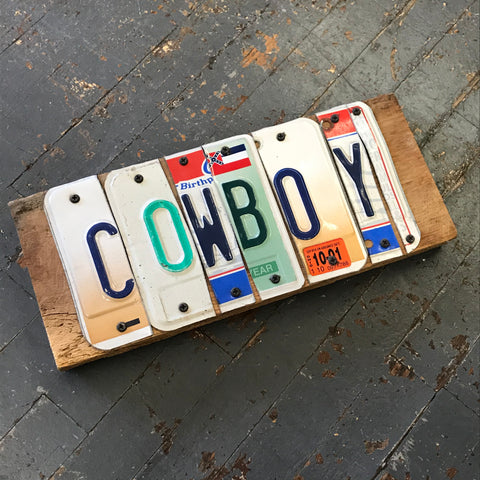 Rustic Repurposed License Plate Block Word Wall Art Cowboy