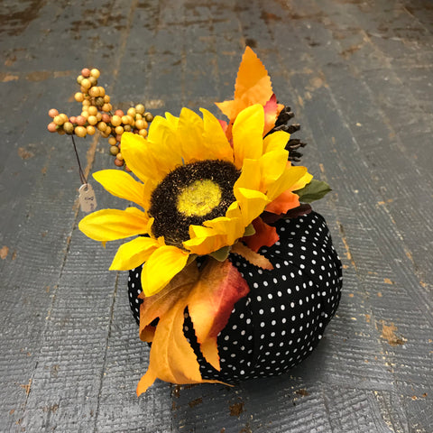 Fall Autumn Fabric Pumpkin Decoration Black Polka Dot Sunflower Detail