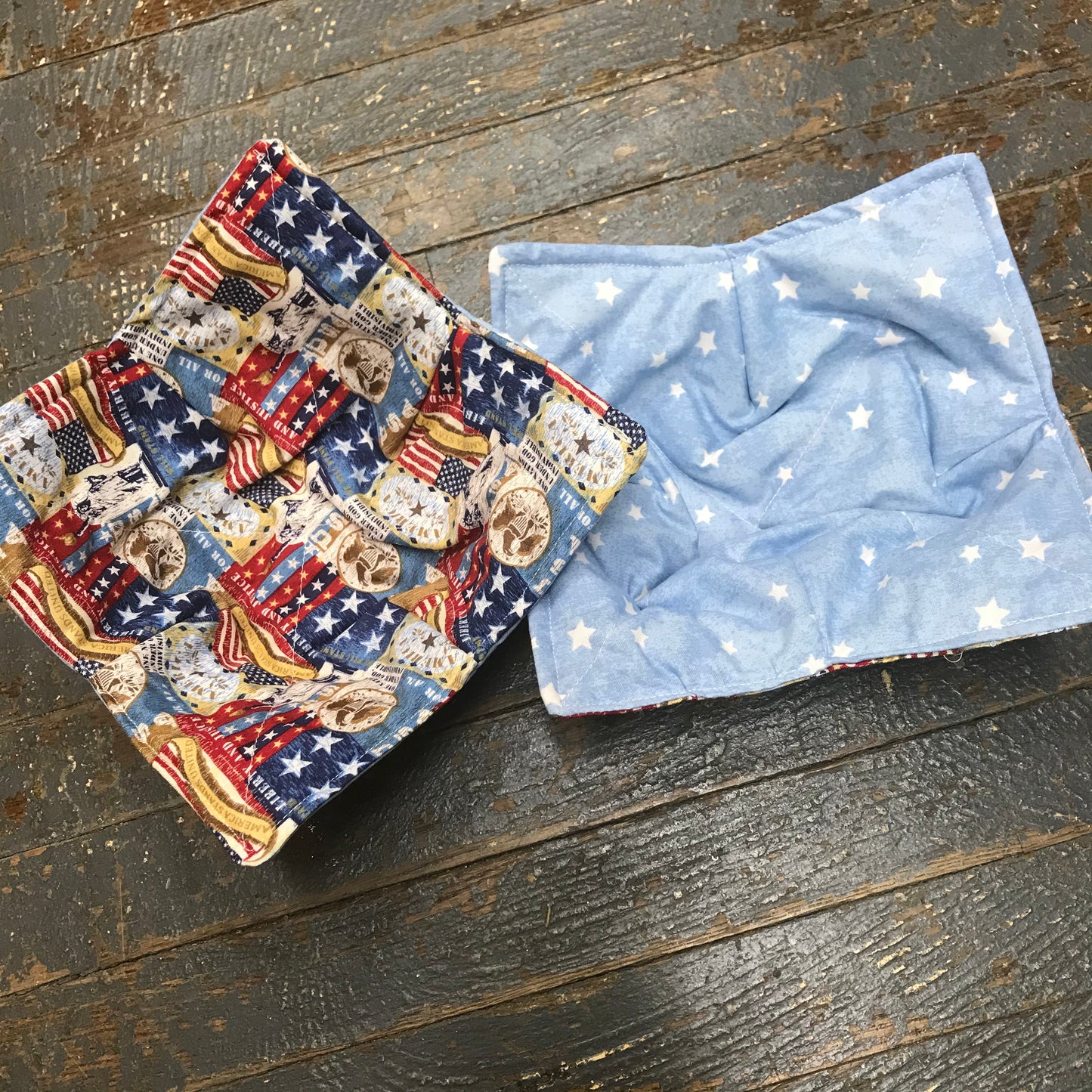 Handmade Fabric Cloth Microwave Bowl Coozie Hot Cold Pad Holder USA Liberty America Stars