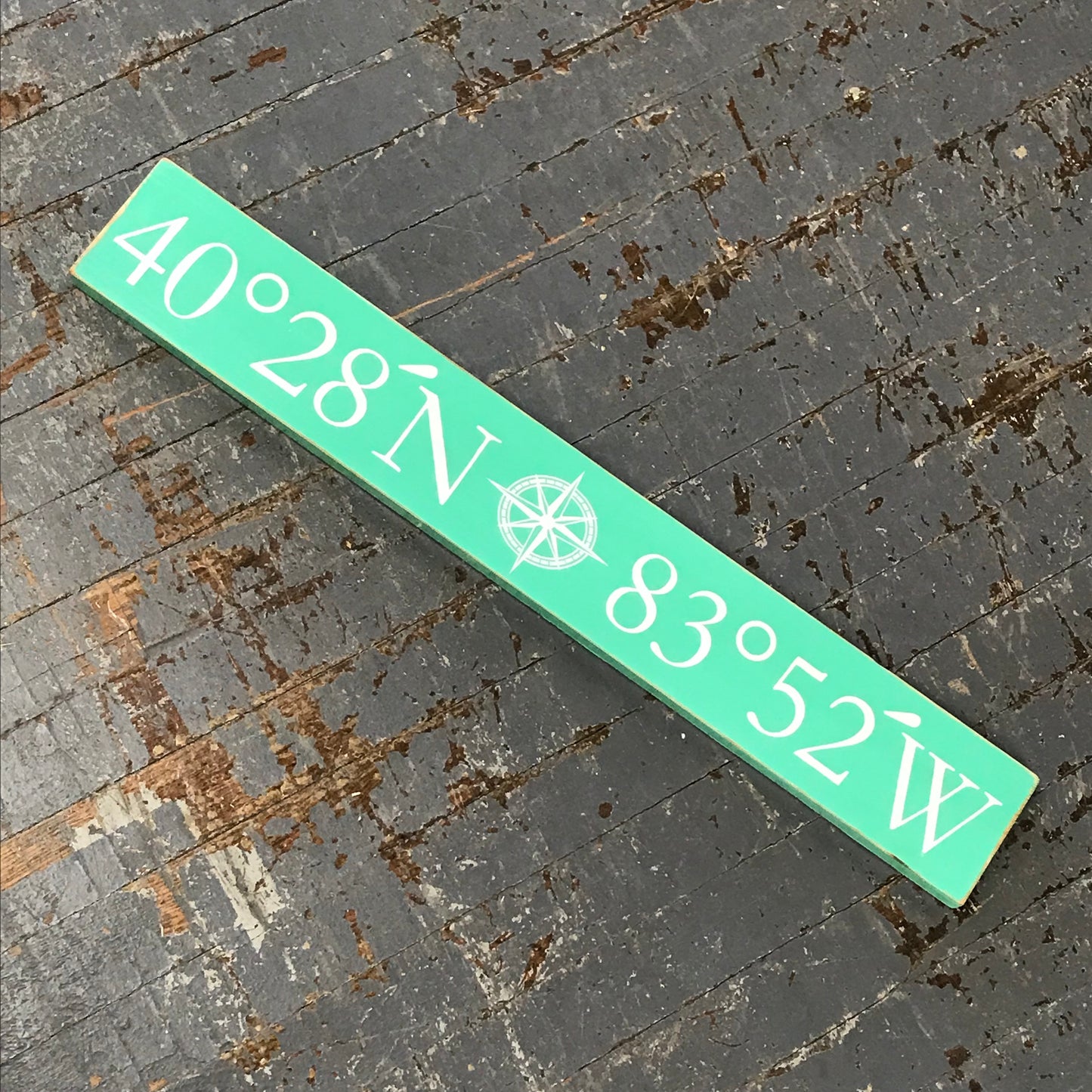 Indian Lake Ohio Longitude Latitude Coordinate Tourist Souvenir Sign Seafoam