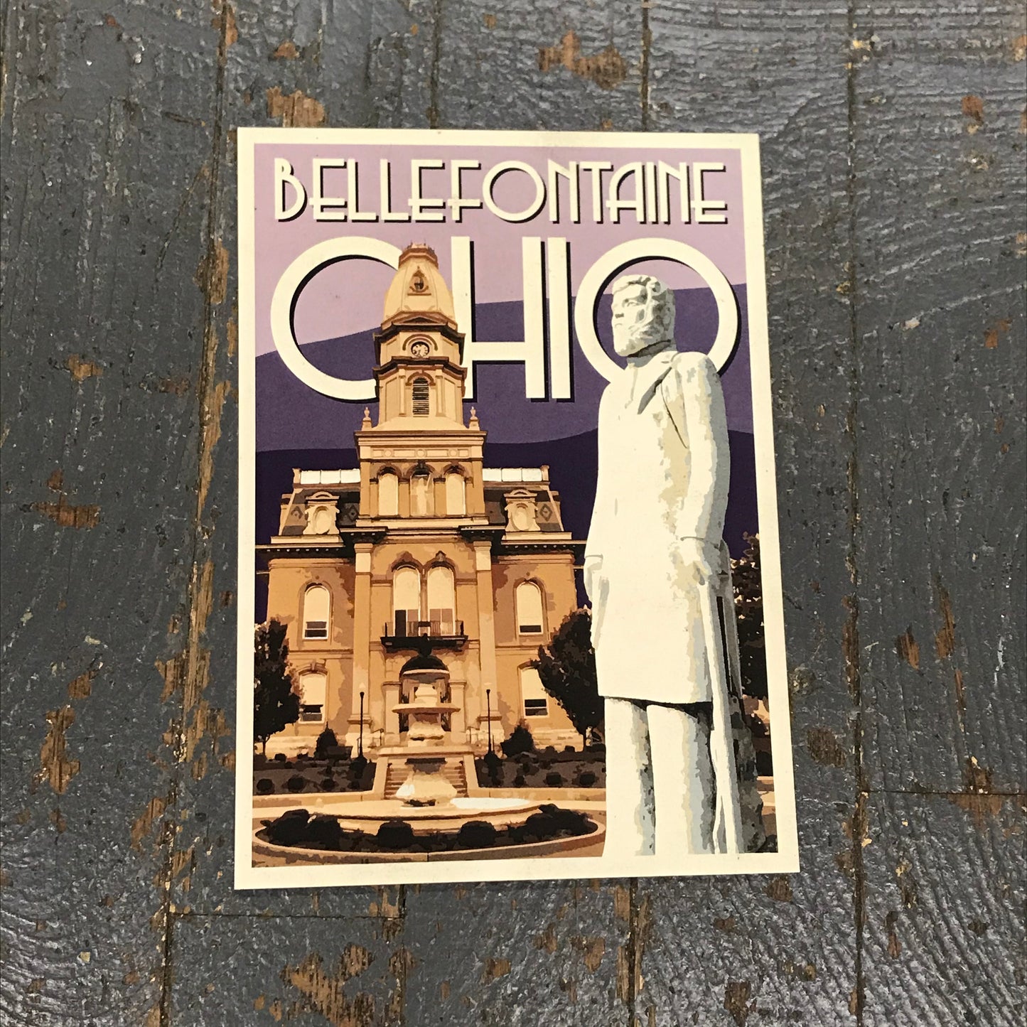 Logan County Throwback Bellefontaine Ohio Post Card Courthouse Statue