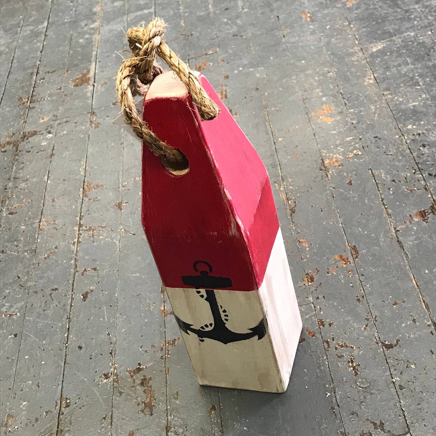 Red Anchor Nautical Boat Buoy Wood Pylon Painted Decoration