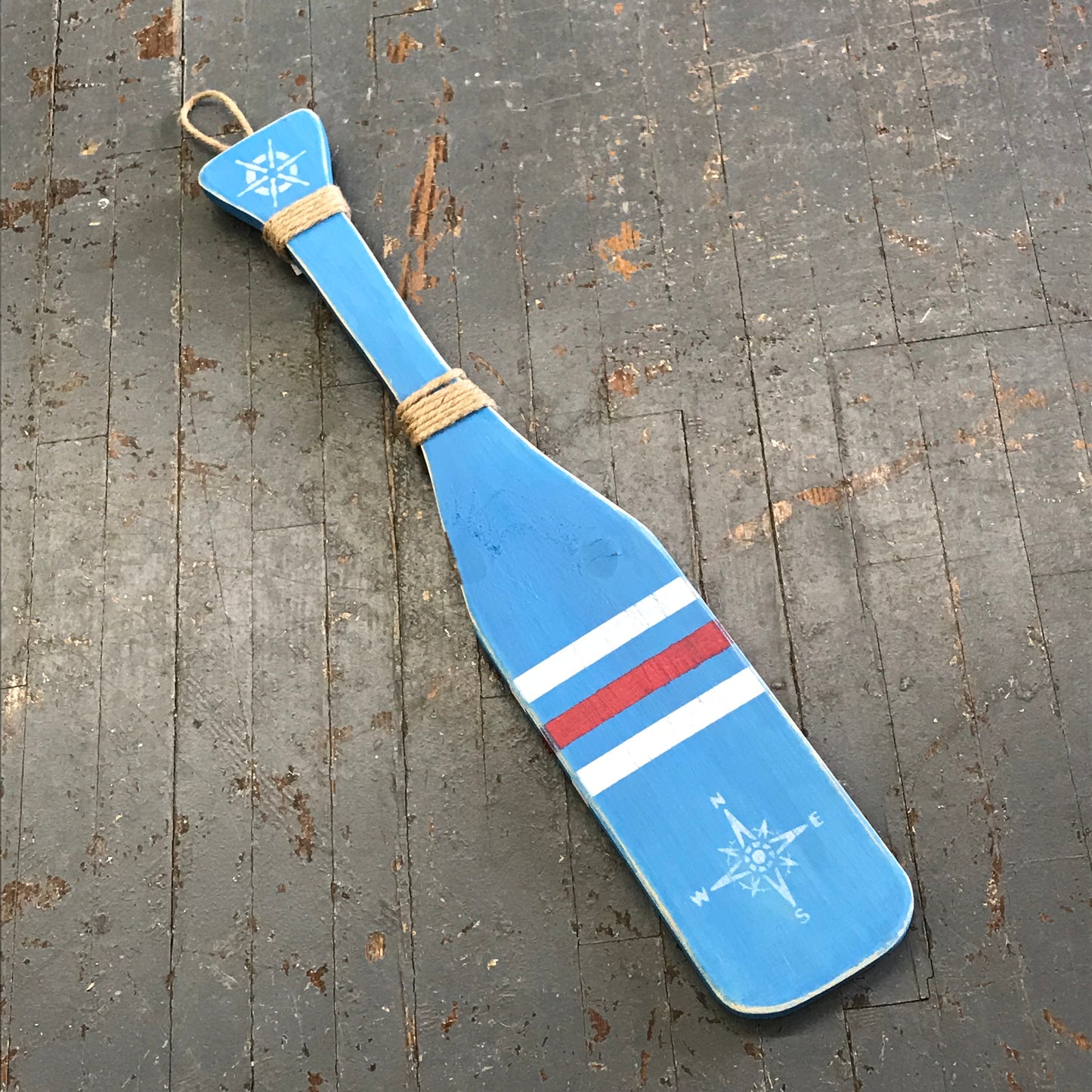 Nautical Compass Hand Painted Wooden Paddle Sign Blue