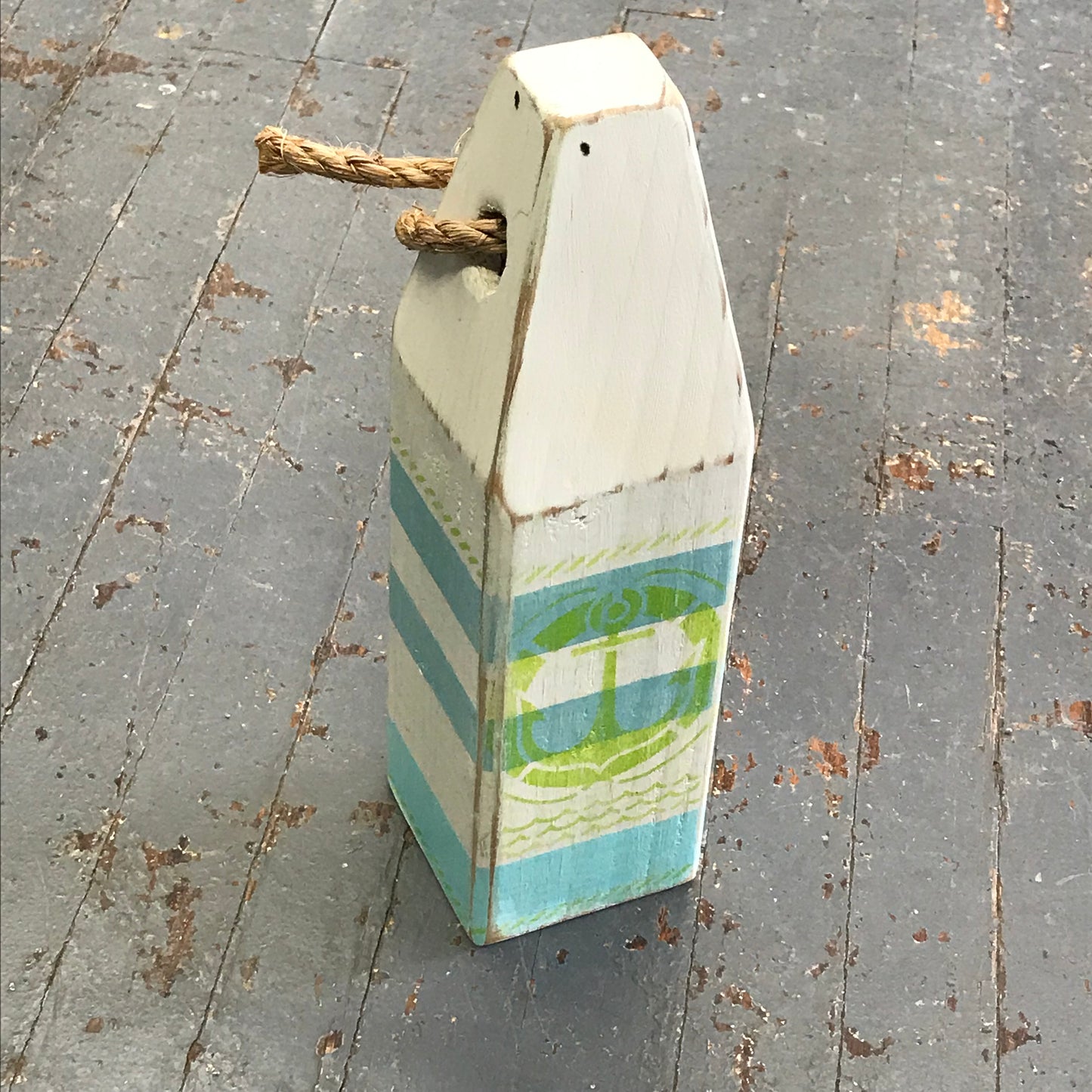 Coastal Anchor Nautical Boat Buoy Wood Pylon Painted Decoration